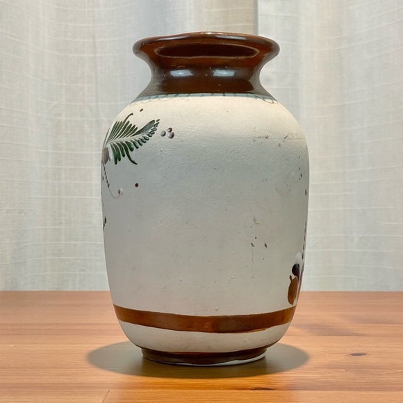 VTG Santana Tonala Art Pottery Vase 7" Tall Made in Mexico Painted Bird Floral - Picture 11 of 16